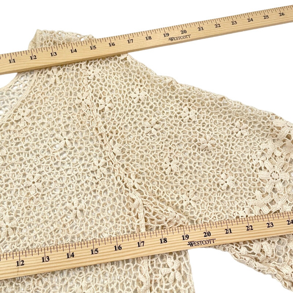 Free People Crochet Floral Lace Top Semi-Sheer Beige One Sz Cover-Up Scoop Neck - Picture 6 of 8